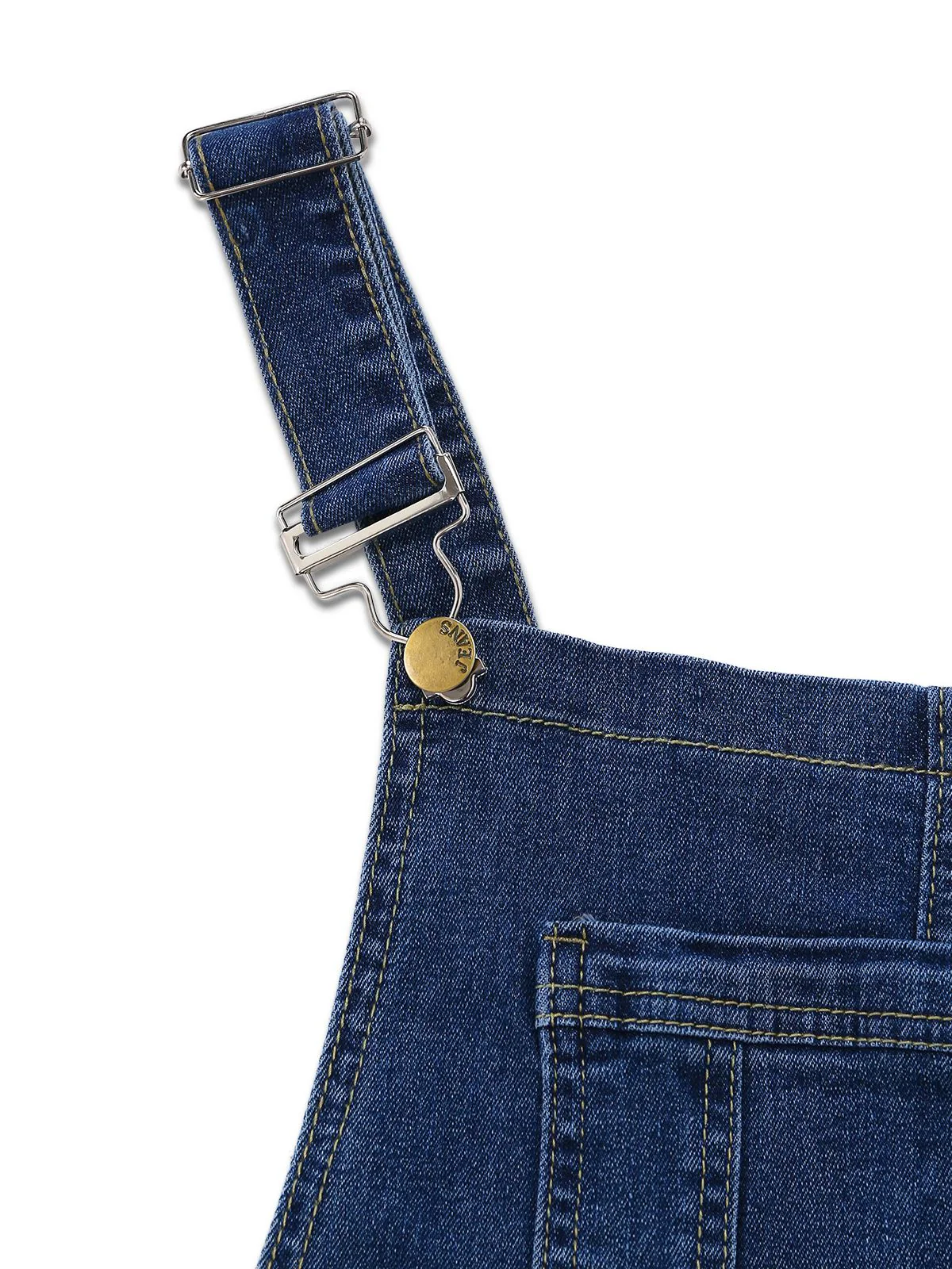 Blau 1970er Stretch Zerrissen Denim Overall Romper - Image 6