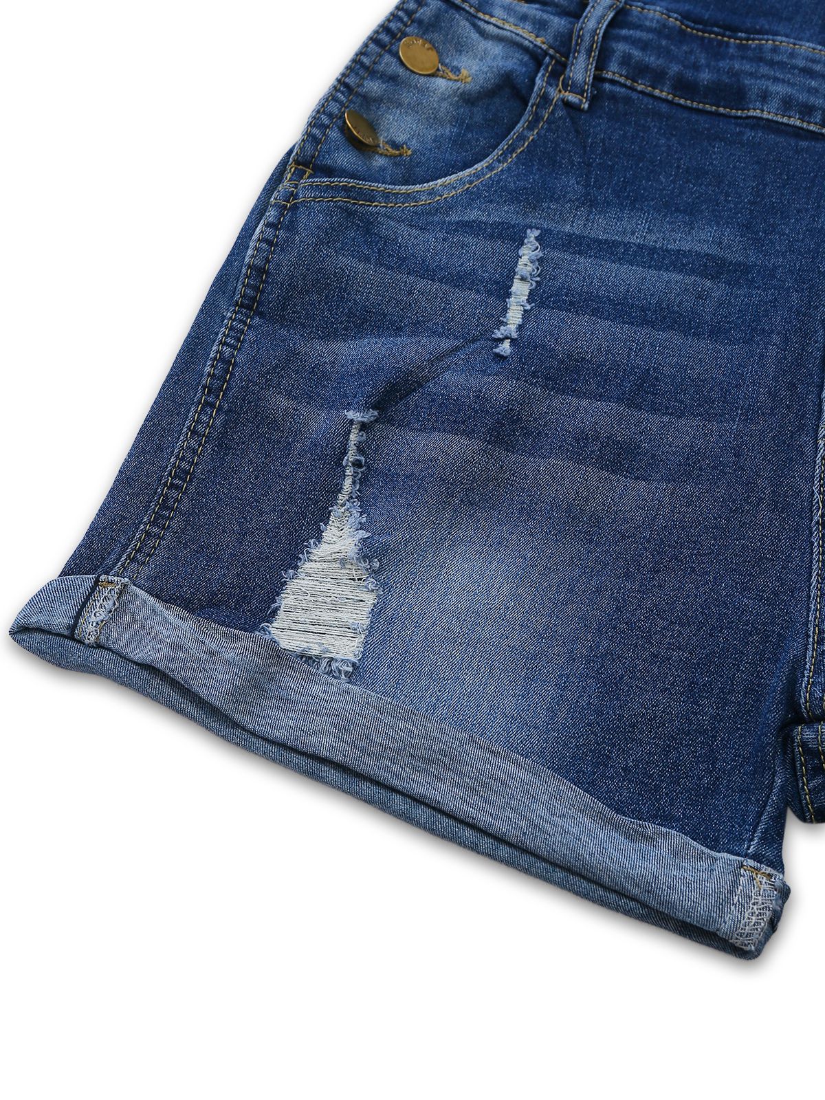 Blau 1970er Stretch Zerrissen Denim Overall Romper - Image 7