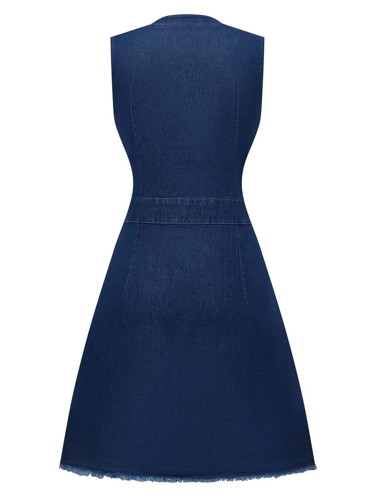 Blau 1970er Taschen Ärmellos A-Linie Denim Kleid - Image 2
