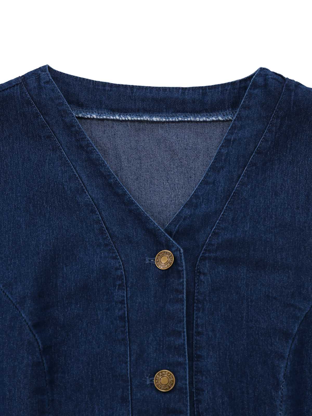 Blau 1970er Taschen Ärmellos A-Linie Denim Kleid - Image 3