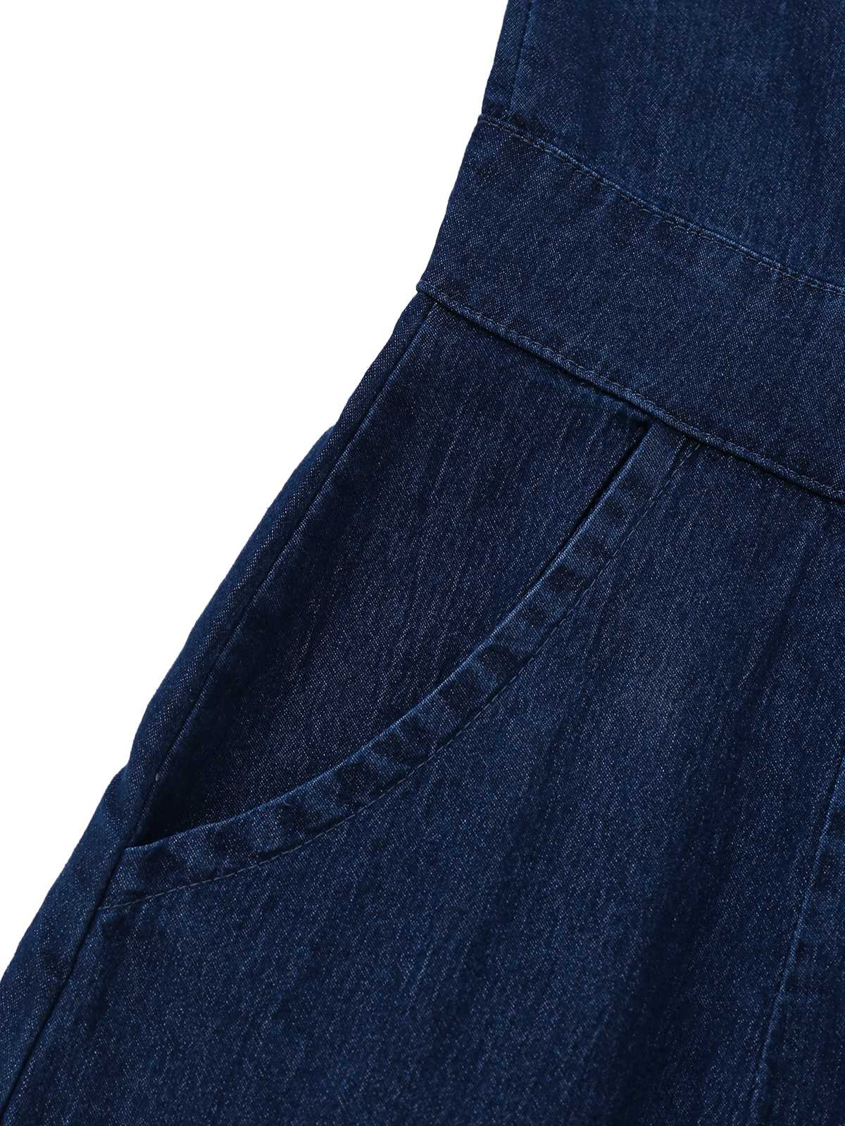 Blau 1970er Taschen Ärmellos A-Linie Denim Kleid - Image 4