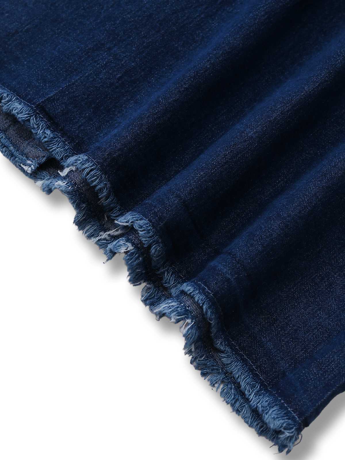 Blau 1970er Taschen Ärmellos A-Linie Denim Kleid - Image 5