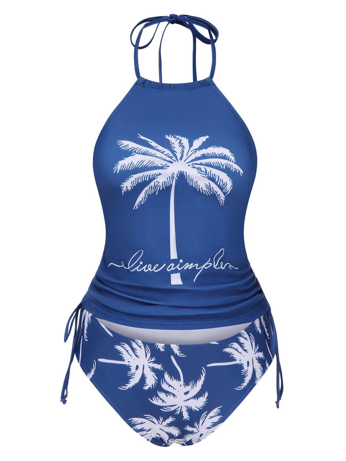Blau 1970er Tropische Halter Schnürung Bademode