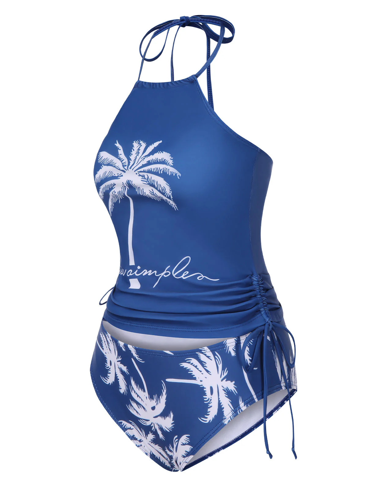 Blau 1970er Tropische Halter Schnürung Bademode - Image 2