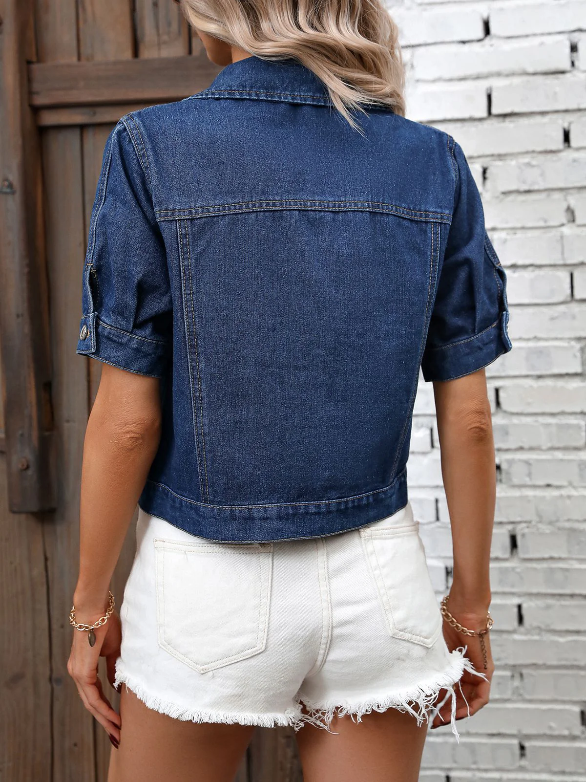 Blau 1970er Vintage Kurze Jeansjacke - Image 3
