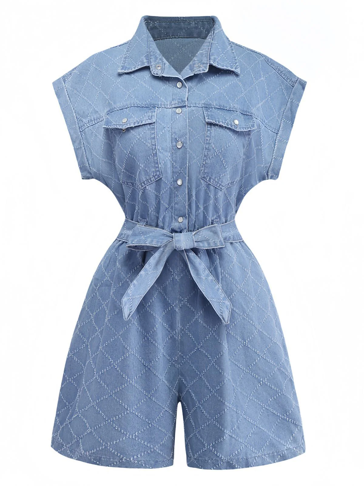 Blau 1980er Denim Durchgeknöpft Utility Romper - Image 2