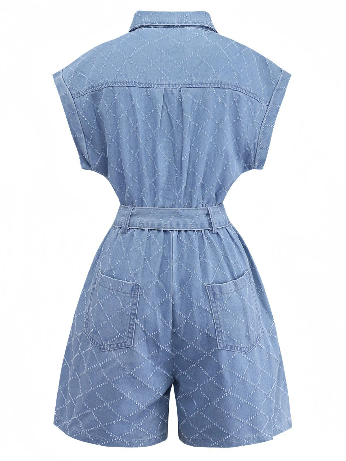 Blau 1980er Denim Durchgeknöpft Utility Romper - Image 3