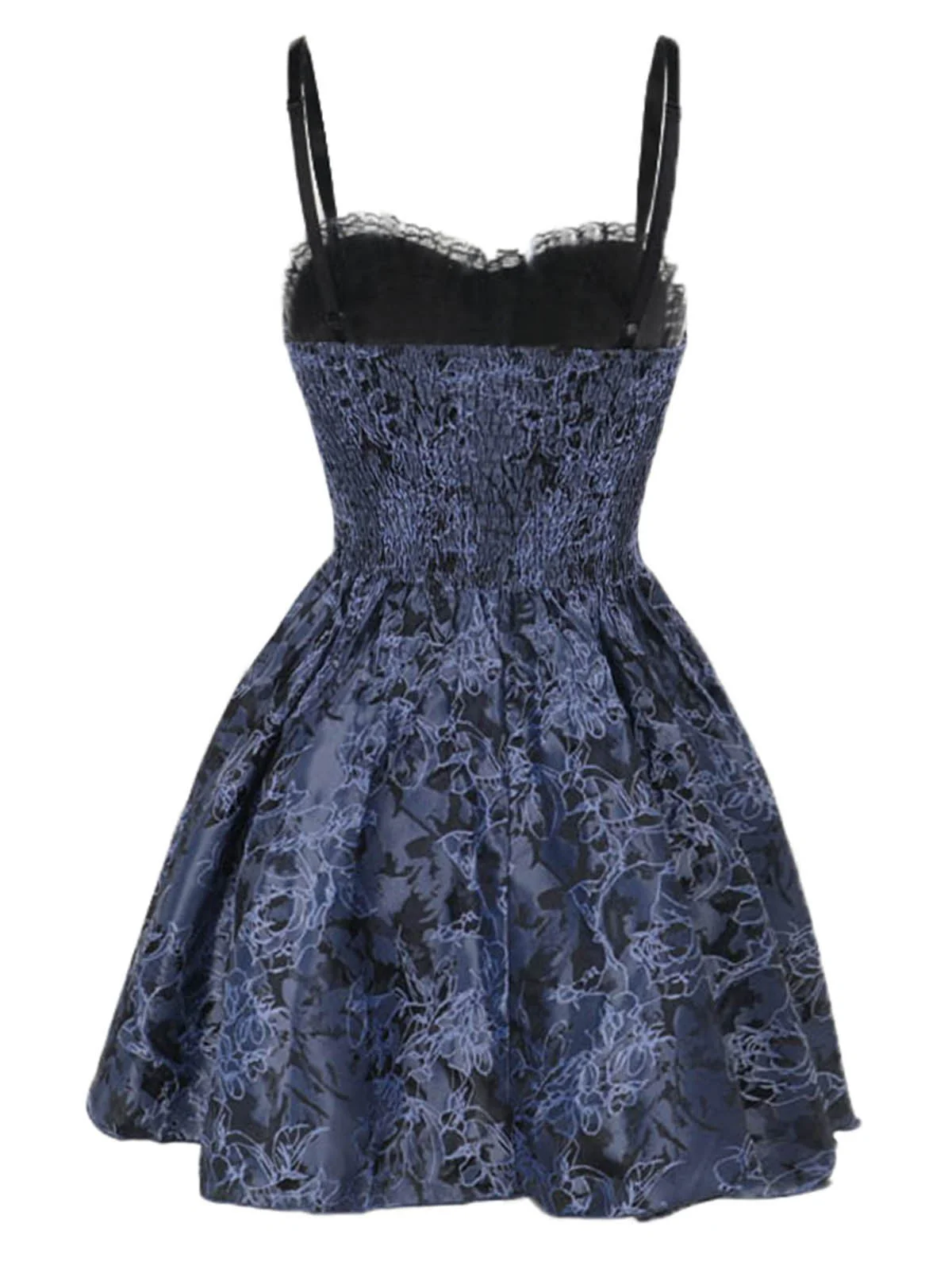 Blau 1980er Gotik Steampunk Blumen Drucken Spitze Patchwork Blase Kleid - Image 2