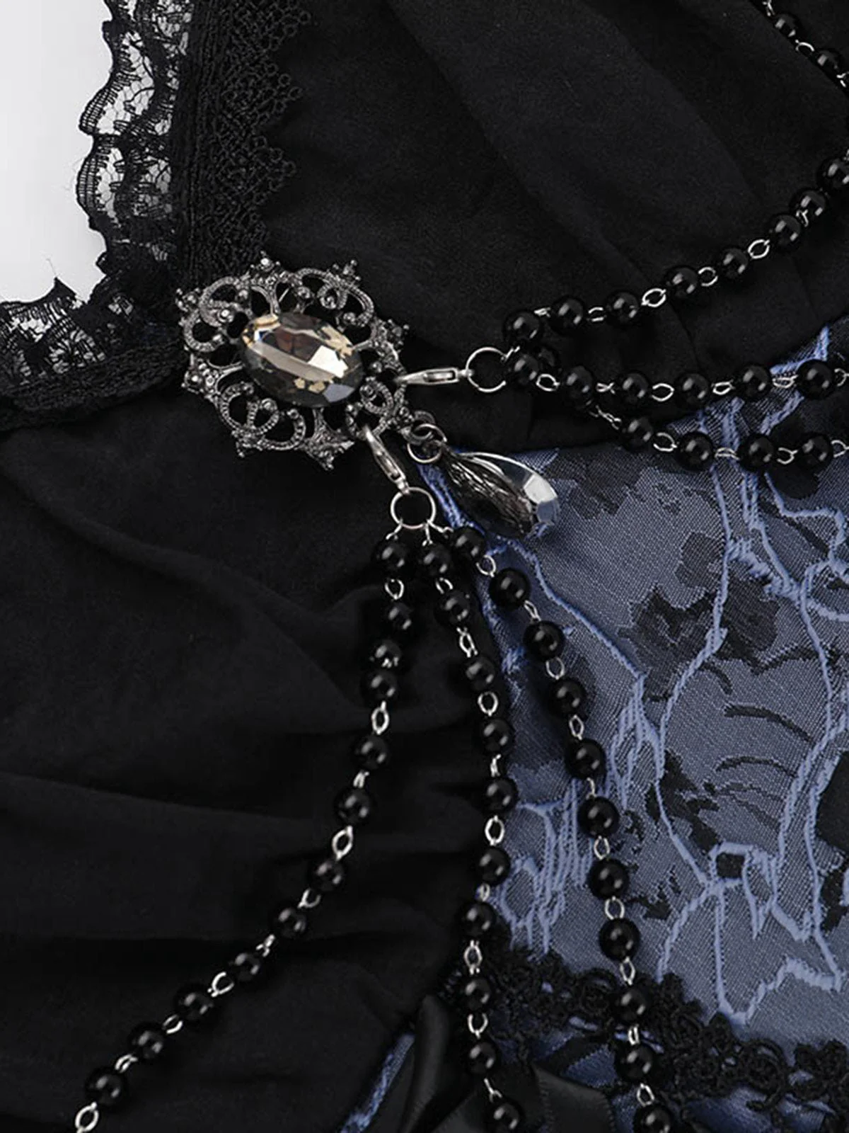 Blau 1980er Gotik Steampunk Blumen Drucken Spitze Patchwork Blase Kleid - Image 7