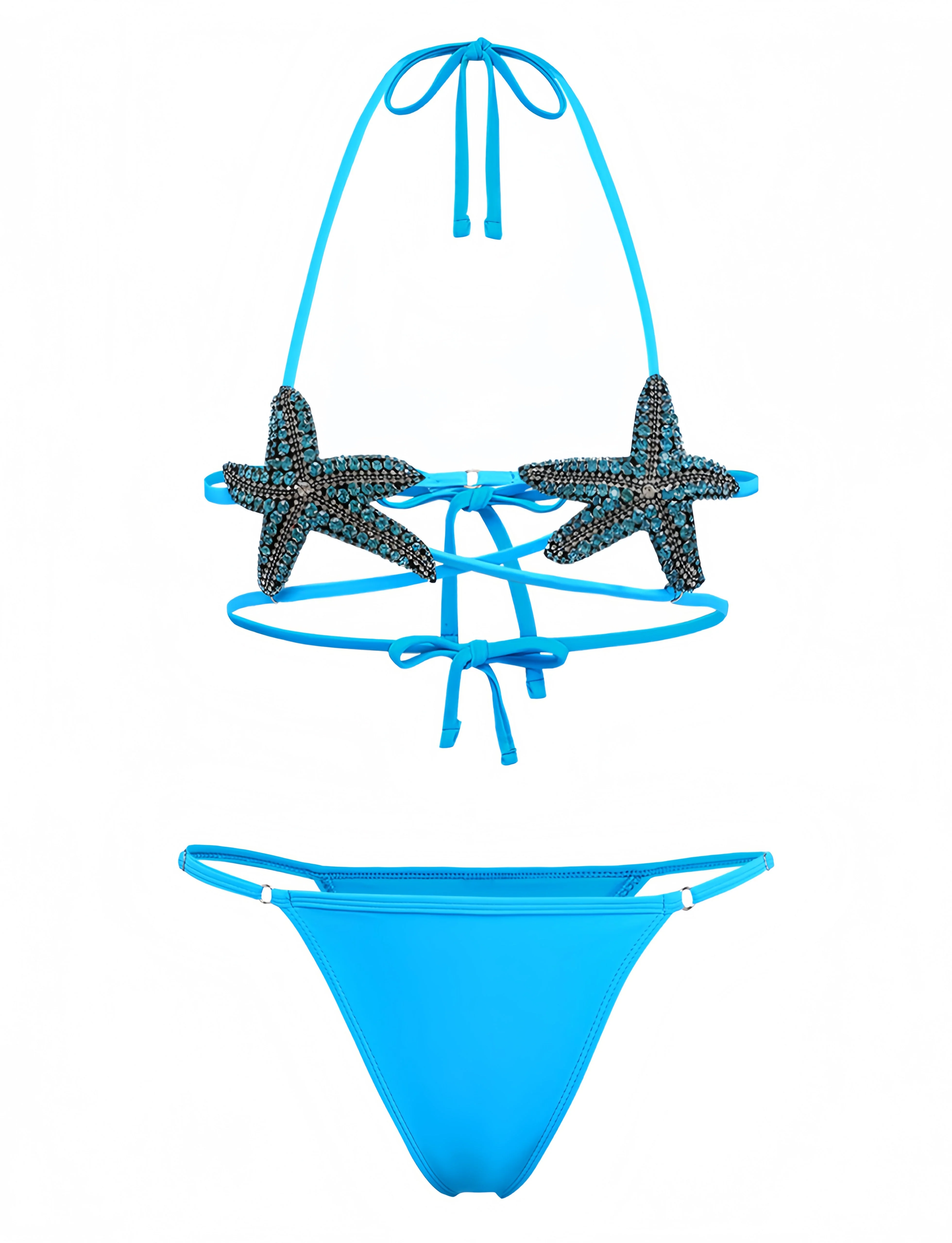 Blau 1980er Halter Seestern Bikini Set - Image 2
