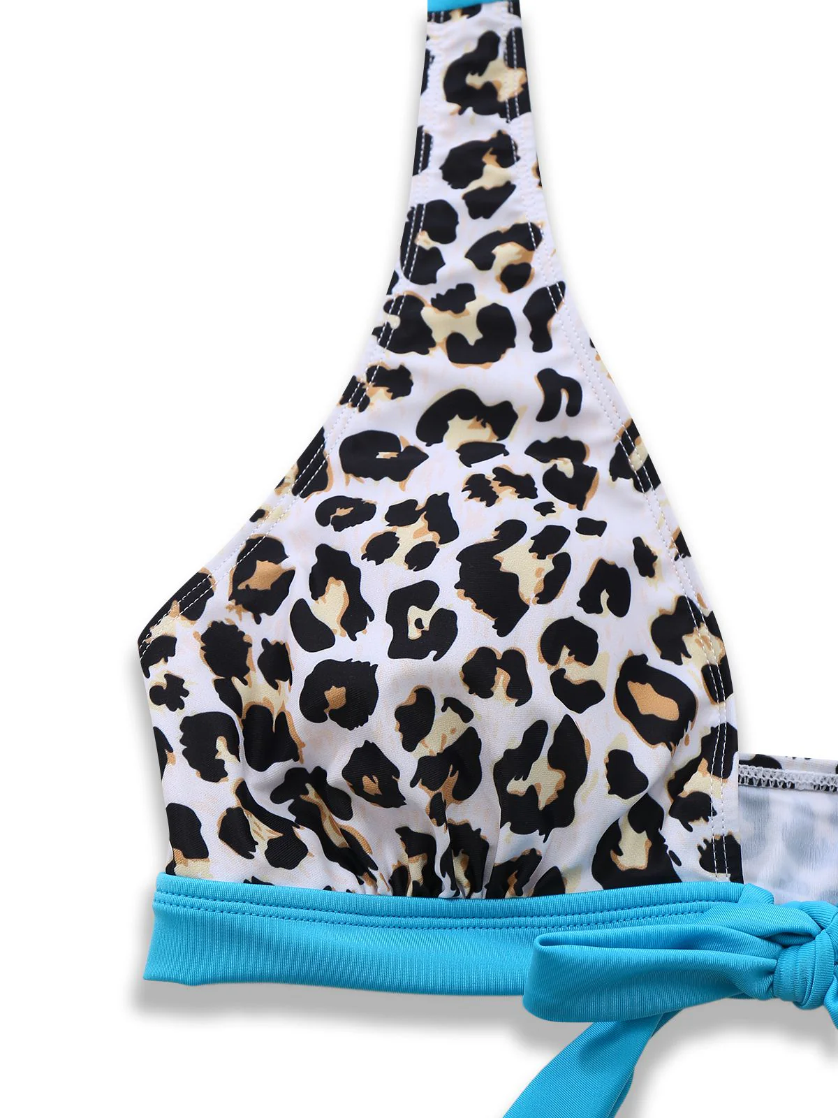 Blau 1980er Leopard Schnürung Patchwork Bikini Set - Image 4