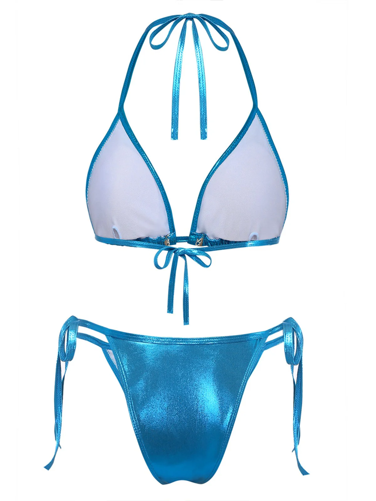 Blau 1980er Metallic Muschel Halter Bikini Set - Image 3