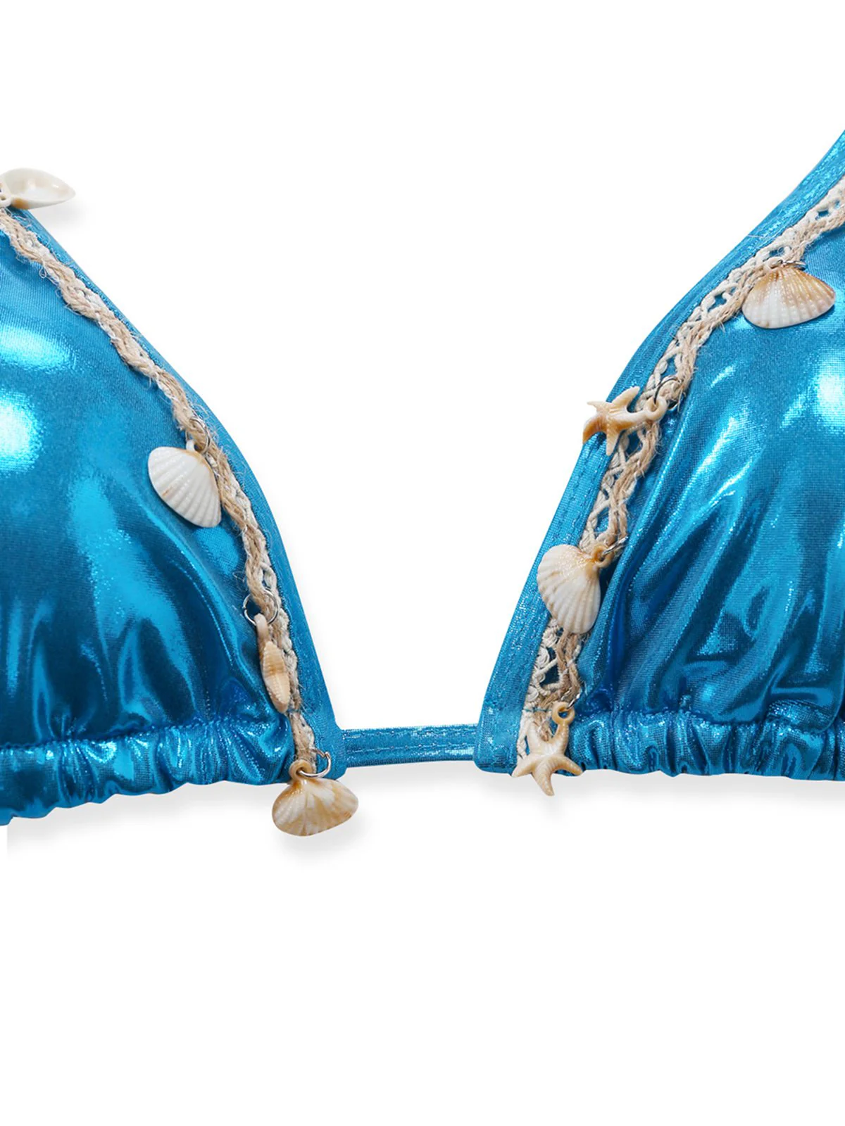 Blau 1980er Metallic Muschel Halter Bikini Set - Image 4