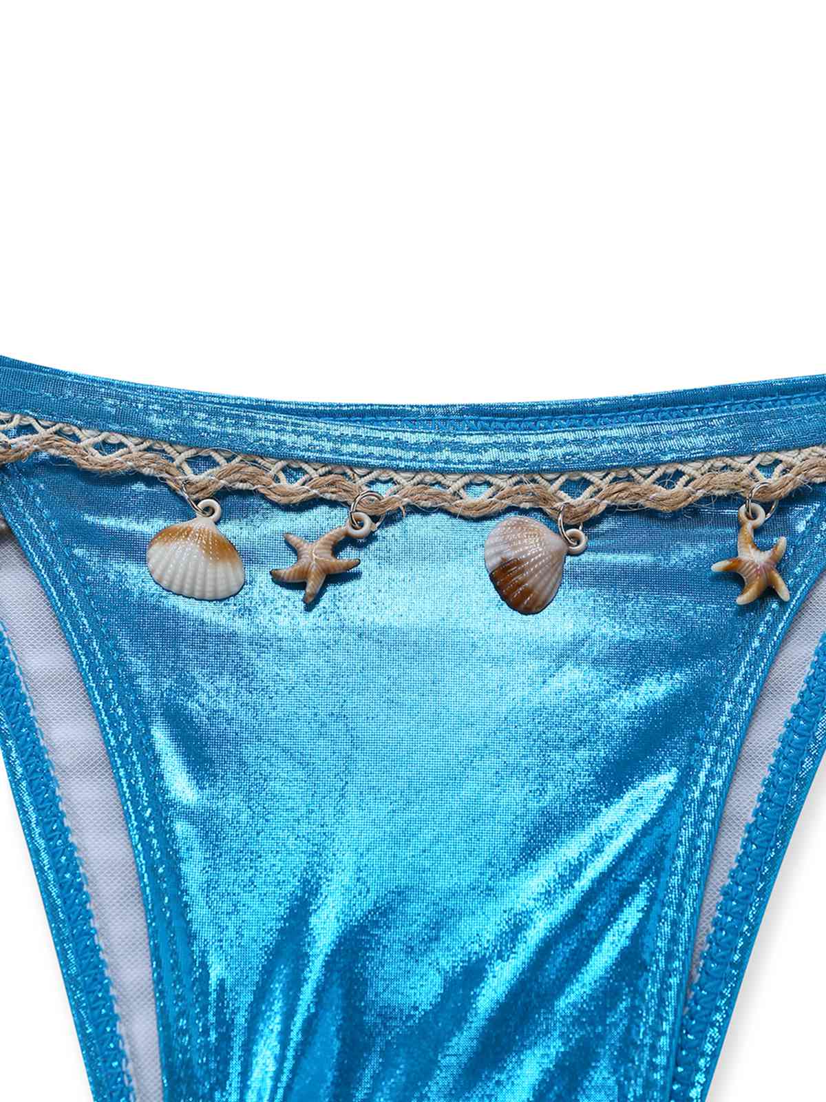 Blau 1980er Metallic Muschel Halter Bikini Set - Image 5