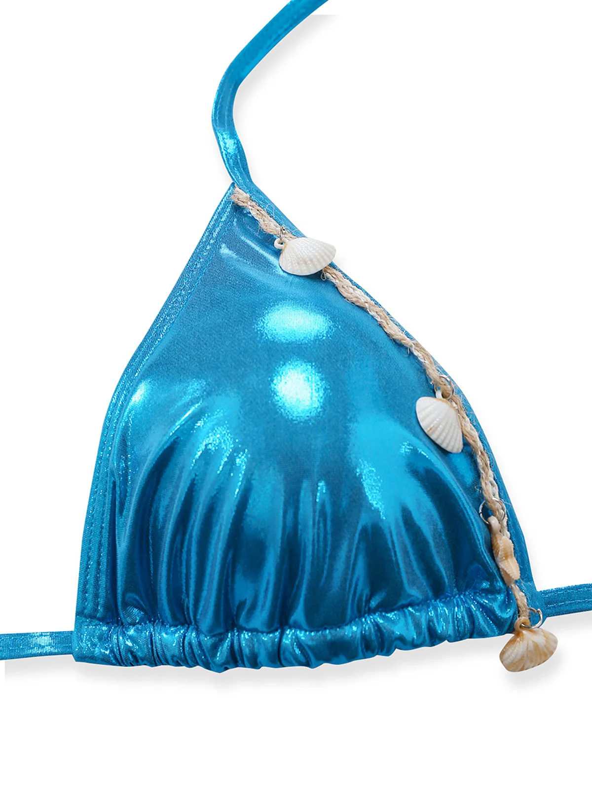 Blau 1980er Metallic Muschel Halter Bikini Set - Image 6