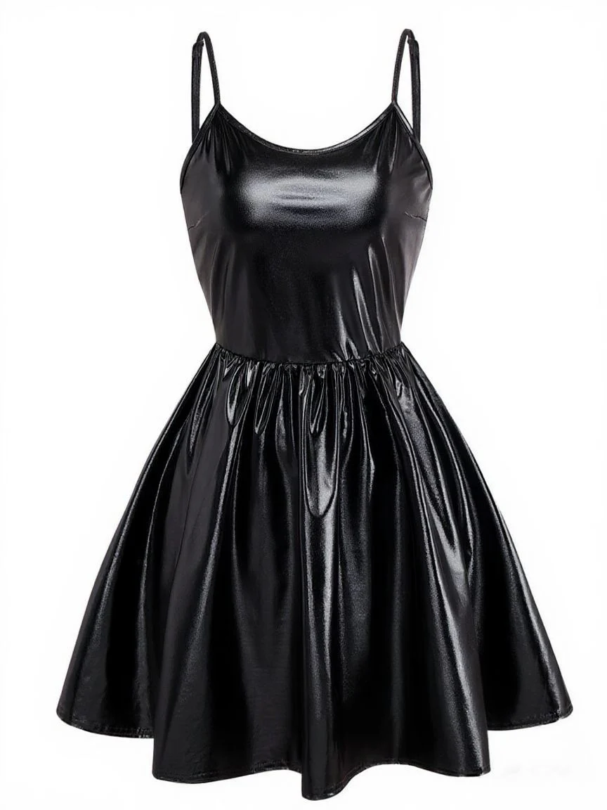 1980er Metallisch Spaghetti Träger Party Kleid - Image 2