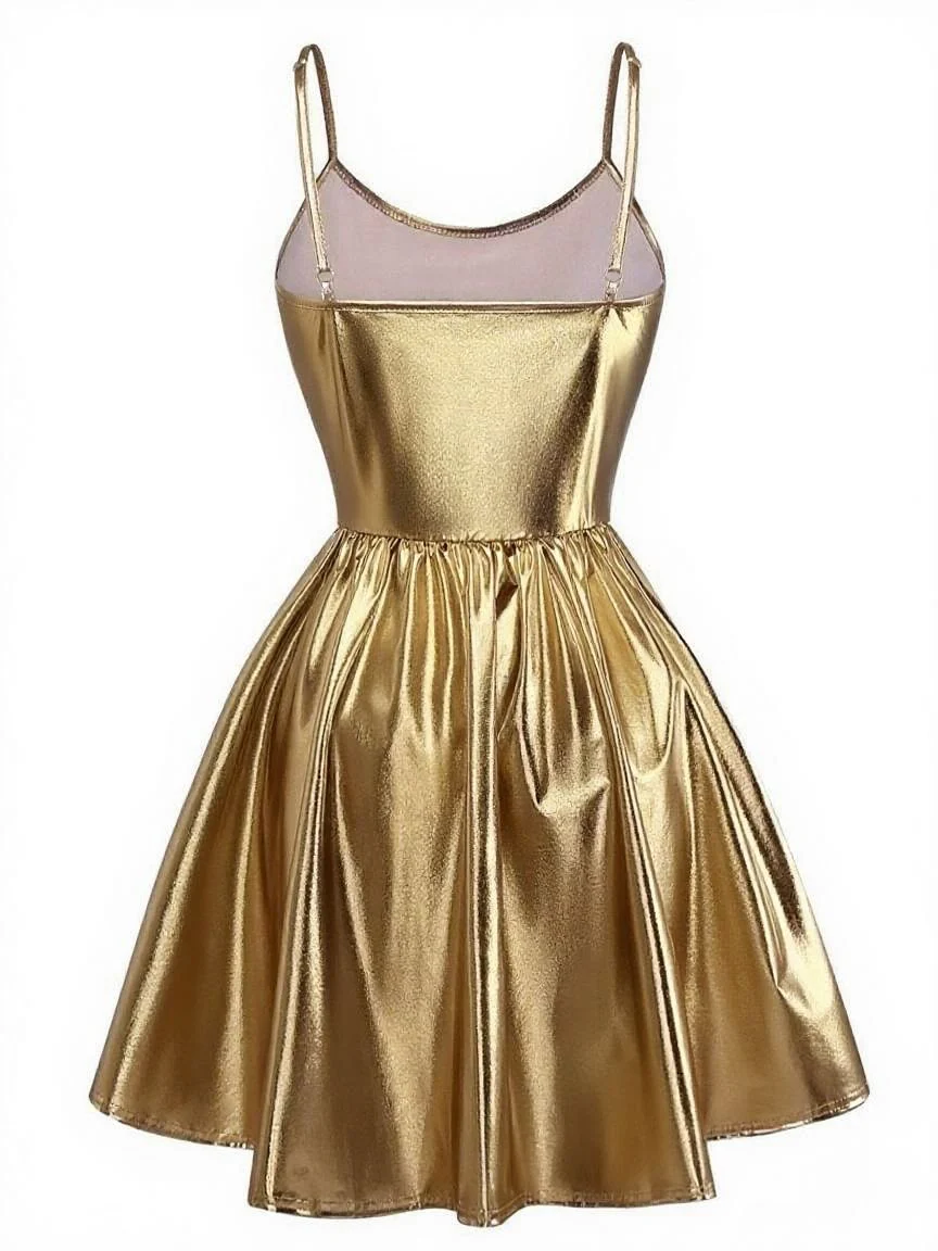 1980er Metallisch Spaghetti Träger Party Kleid - Image 4