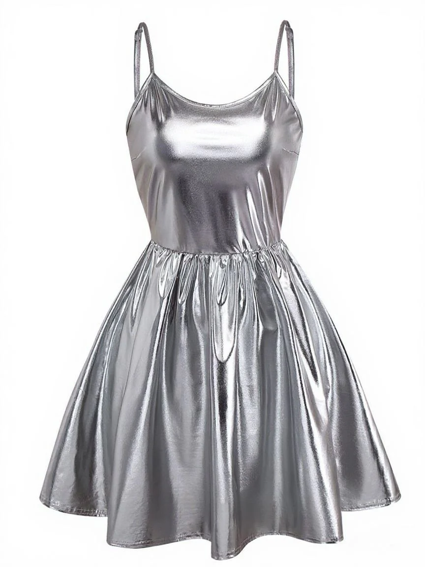 1980er Metallisch Spaghetti Träger Party Kleid - Image 5