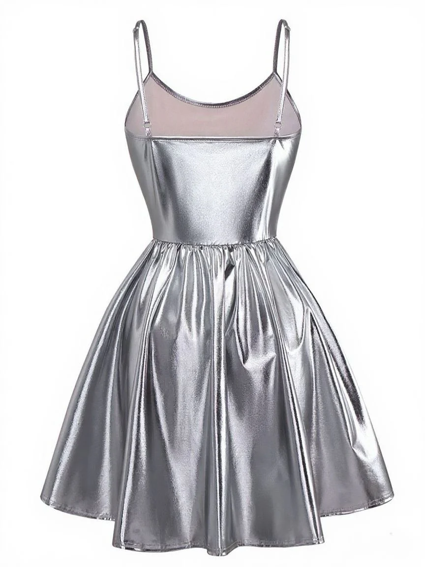 1980er Metallisch Spaghetti Träger Party Kleid - Image 6