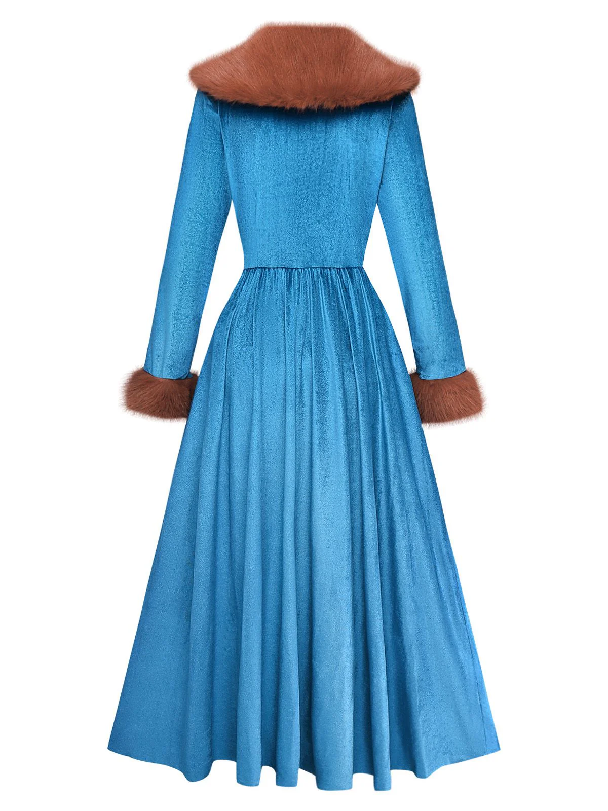 Blau 1980er Pelz Kragen Patchwork Maxi Kleid - Image 3