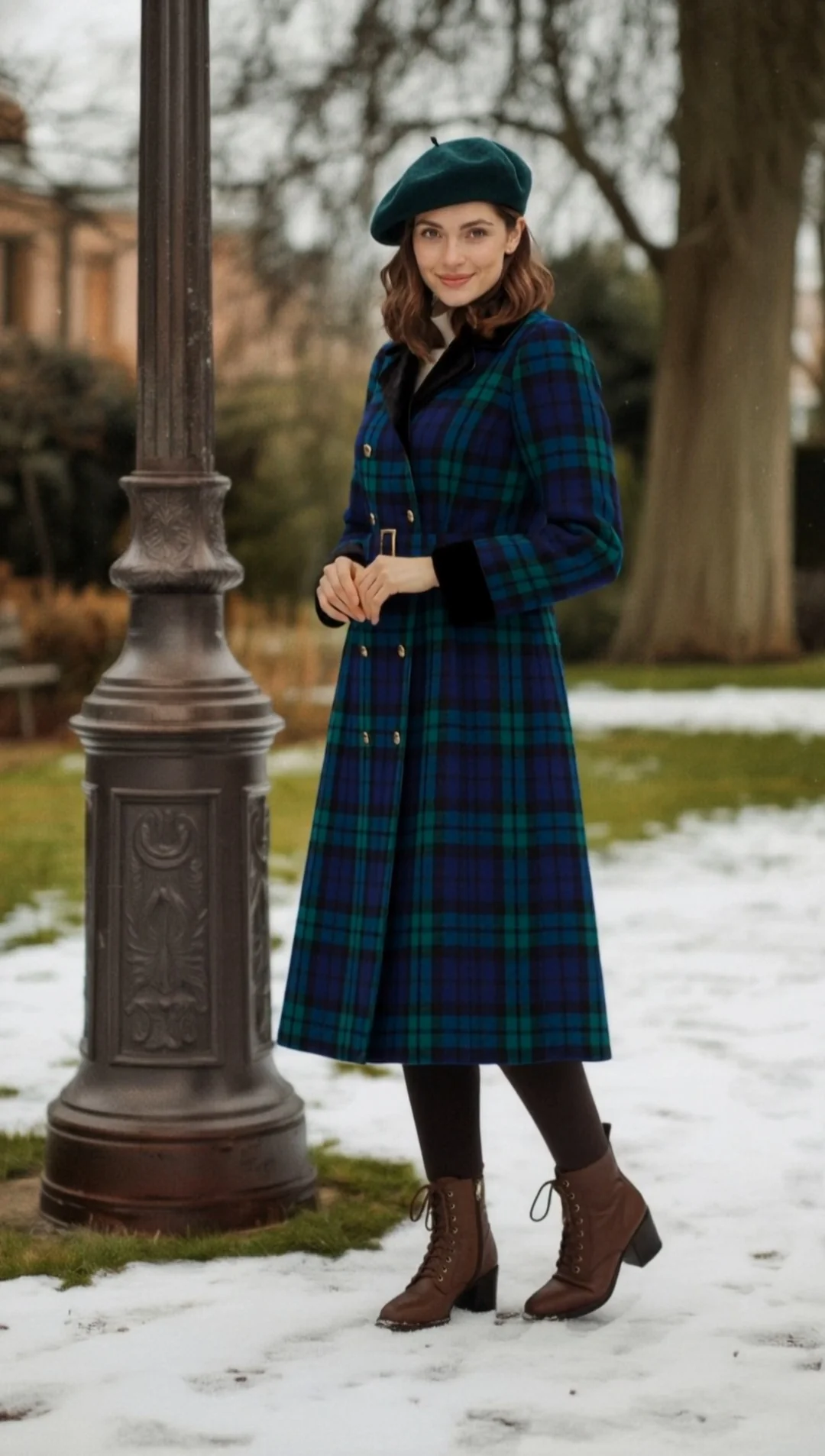 Blau & Grün 1940er Plaid Kerbkragen Mantel - Image 2