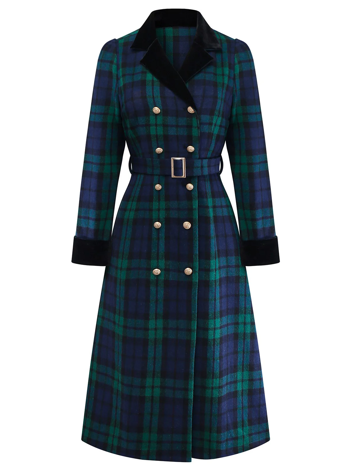 Blau & Grün 1940er Plaid Kerbkragen Mantel - Image 3