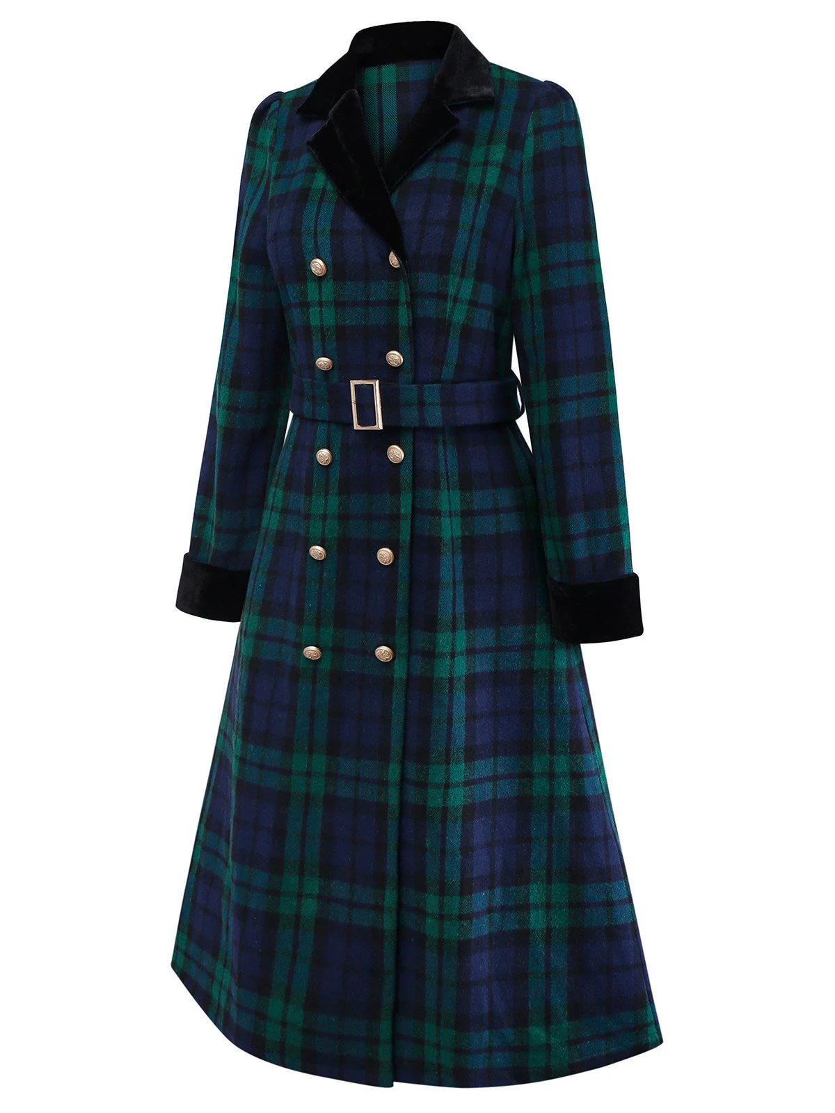 Blau & Grün 1940er Plaid Kerbkragen Mantel - Image 4