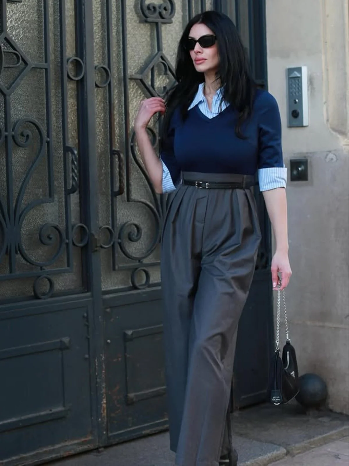 Blau & Grau 1940er Stricken Farbblock 3/4 Ärmel Shirt Jumpsuit - Image 2