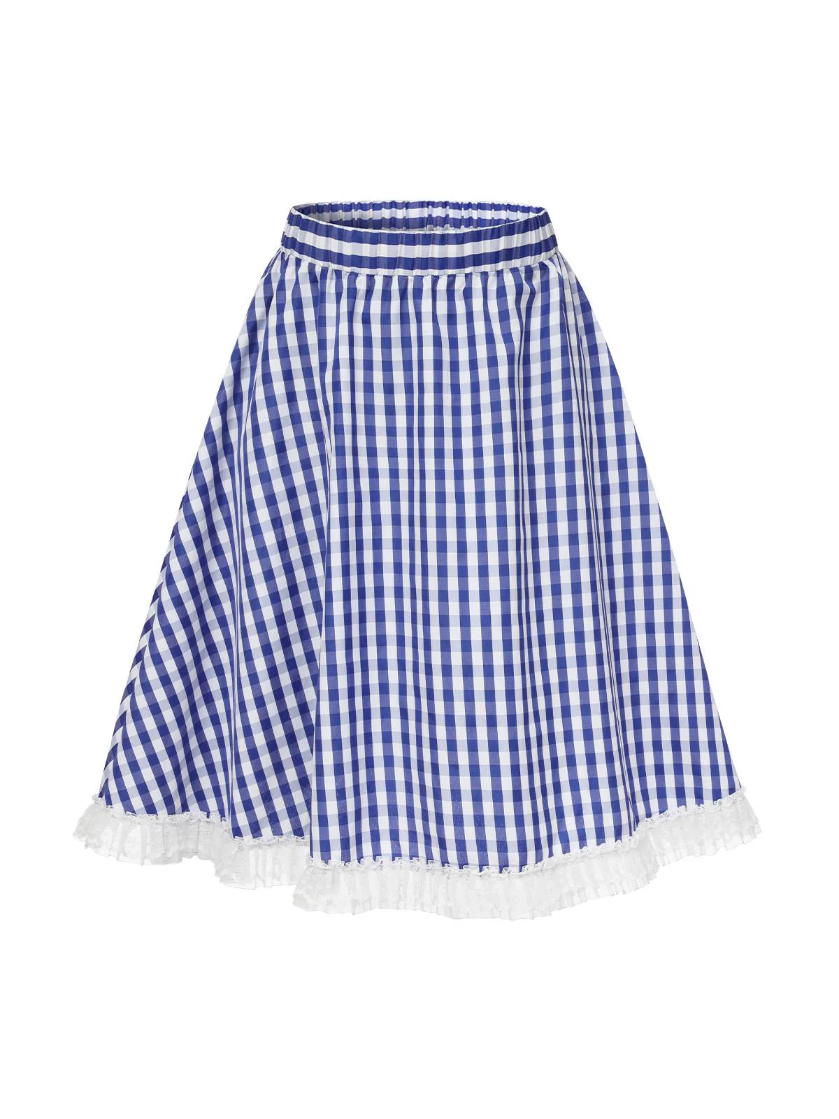 Blau & Weiß 1950er Spitze Patchwork Plaid Rock - Image 2