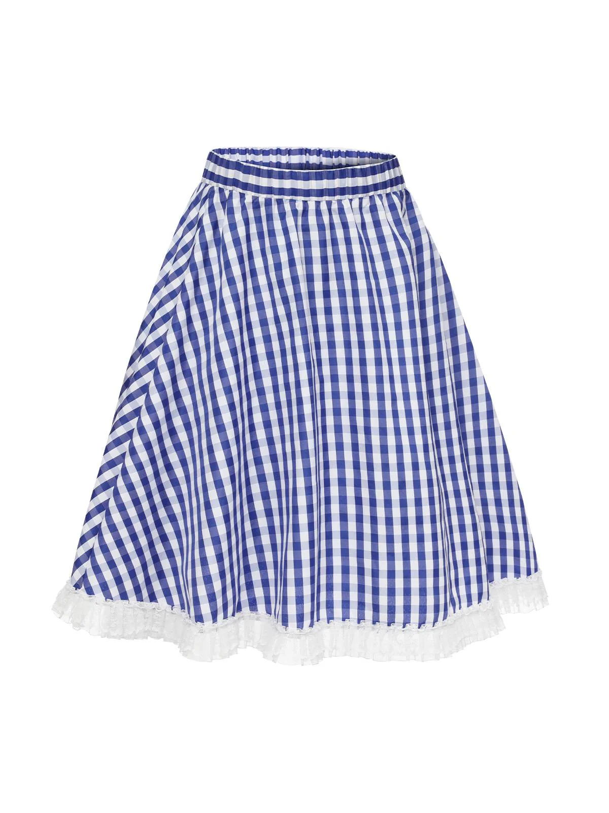 Blau & Weiß 1950er Spitze Patchwork Plaid Rock - Image 3