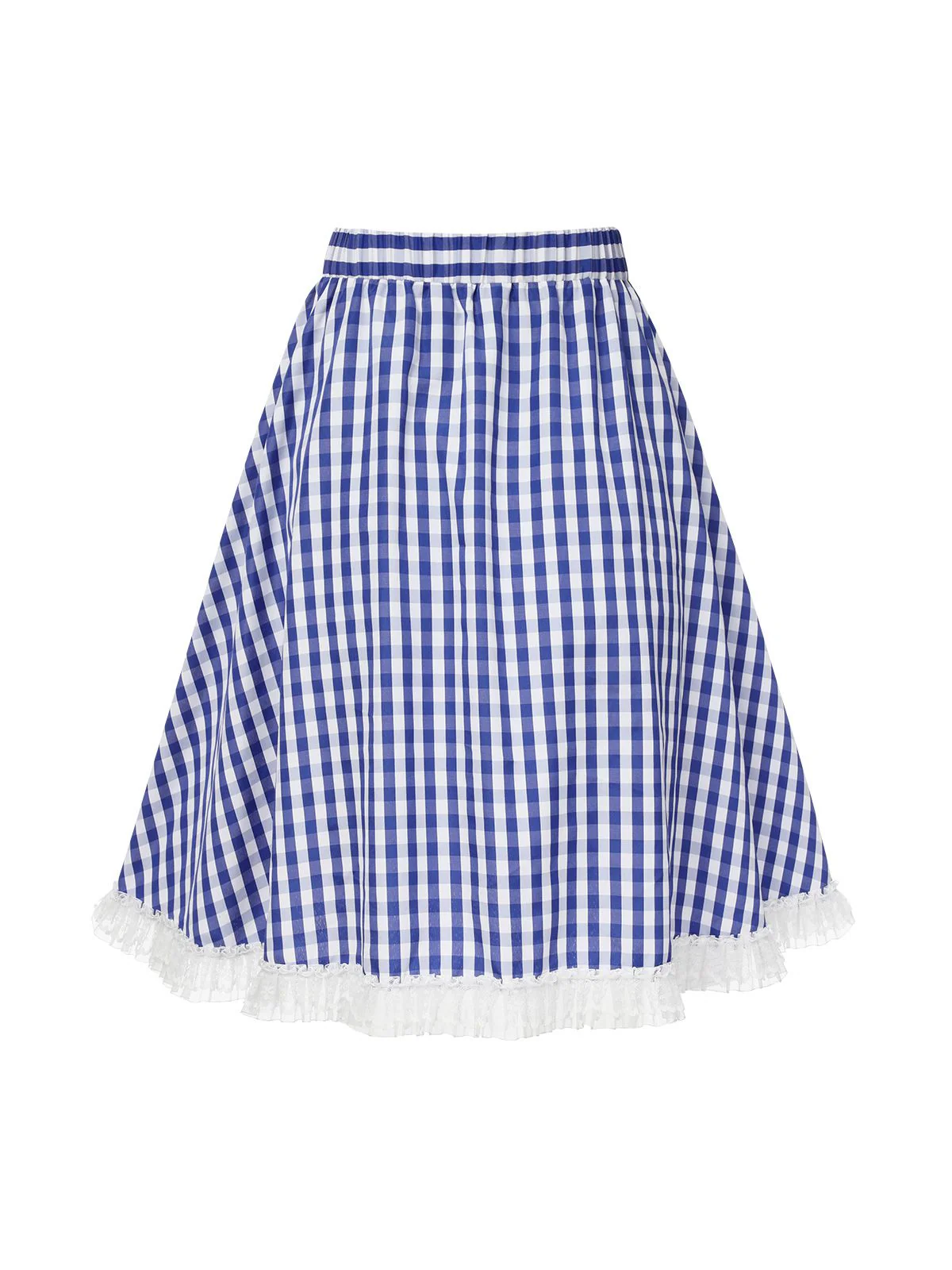 Blau & Weiß 1950er Spitze Patchwork Plaid Rock - Image 4