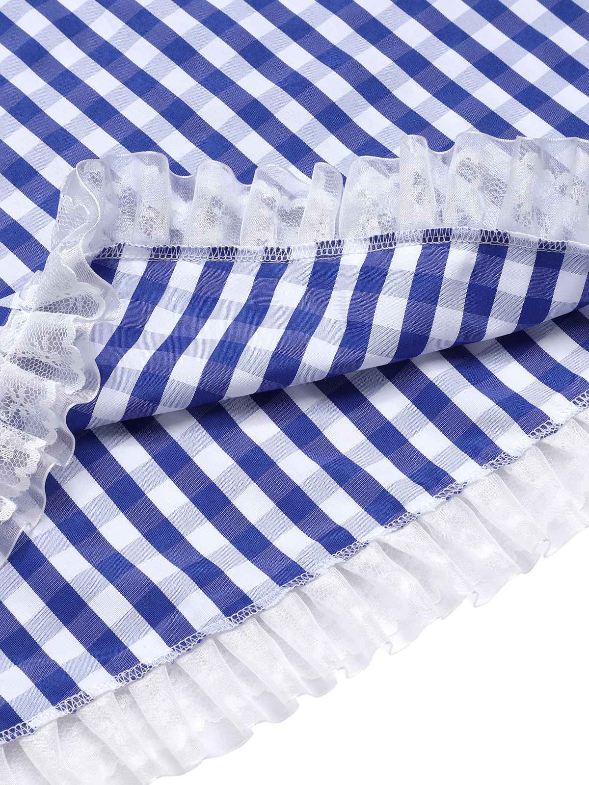 Blau & Weiß 1950er Spitze Patchwork Plaid Rock - Image 6