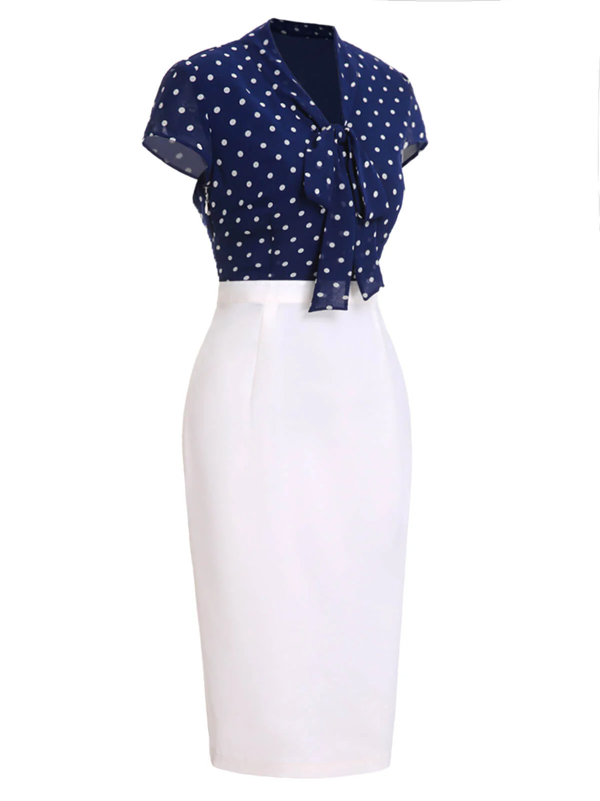 Blau & Weiß 1960er Polka Dot Langen Ärmeln Kleid - Image 3