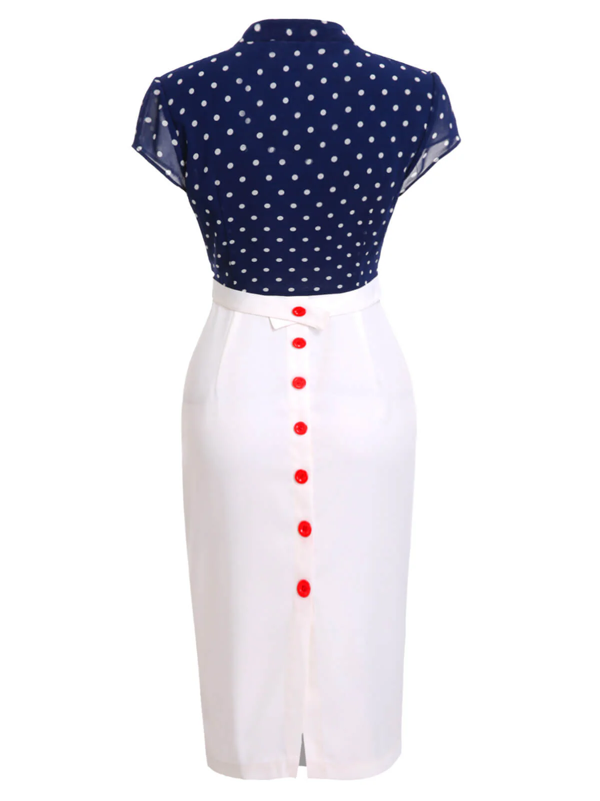Blau & Weiß 1960er Polka Dot Langen Ärmeln Kleid - Image 4