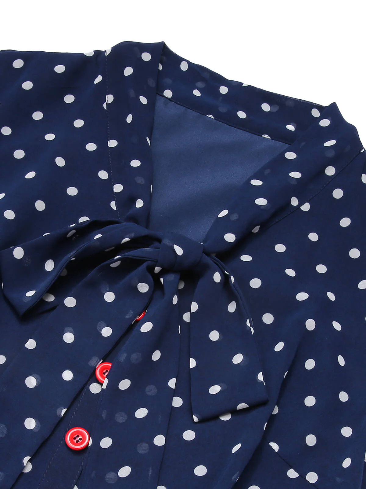 Blau & Weiß 1960er Polka Dot Langen Ärmeln Kleid - Image 5