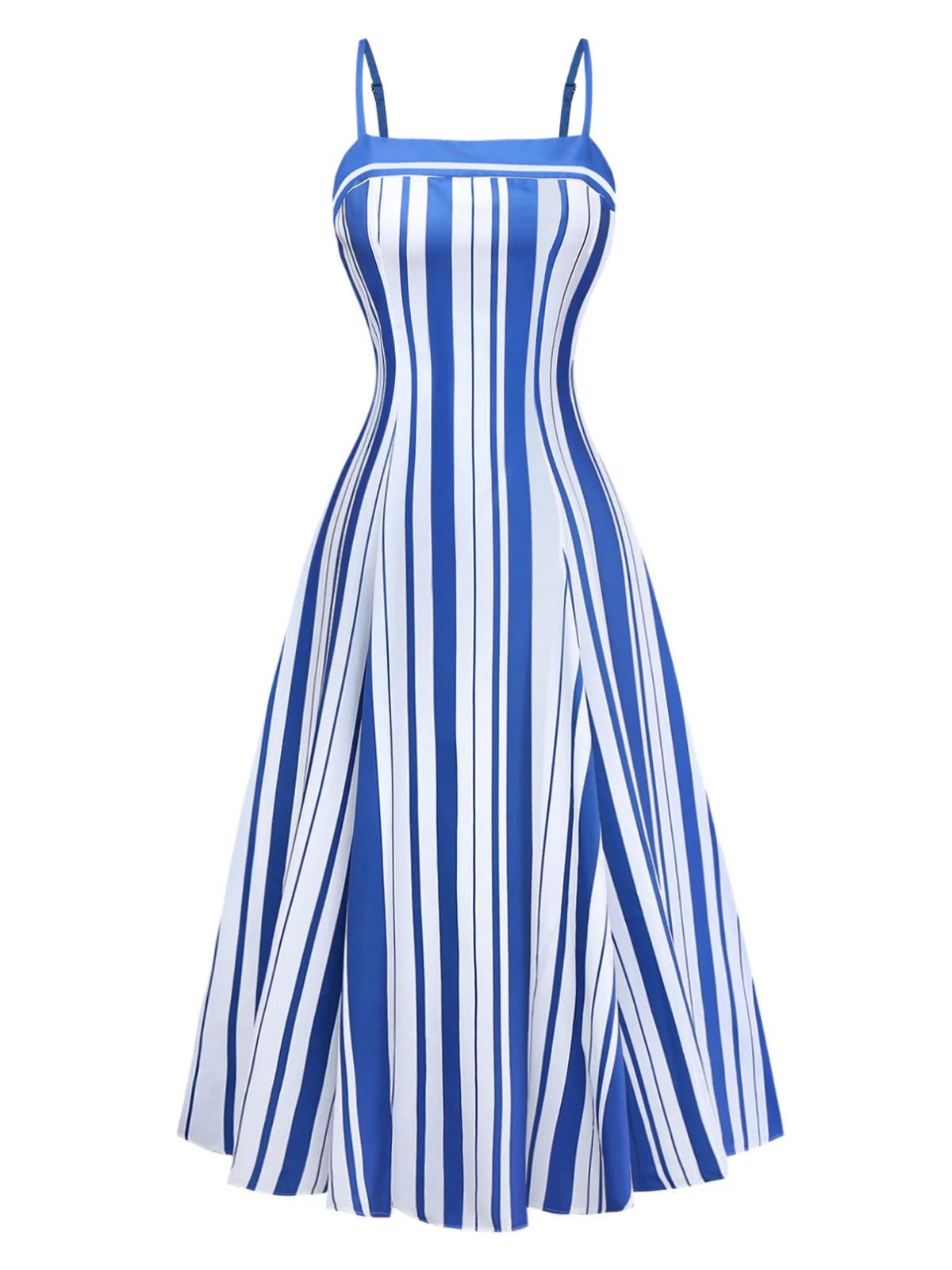 Blau & Weiß 1950er Streifen Spaghetti Strap Midi Kleid - Image 2