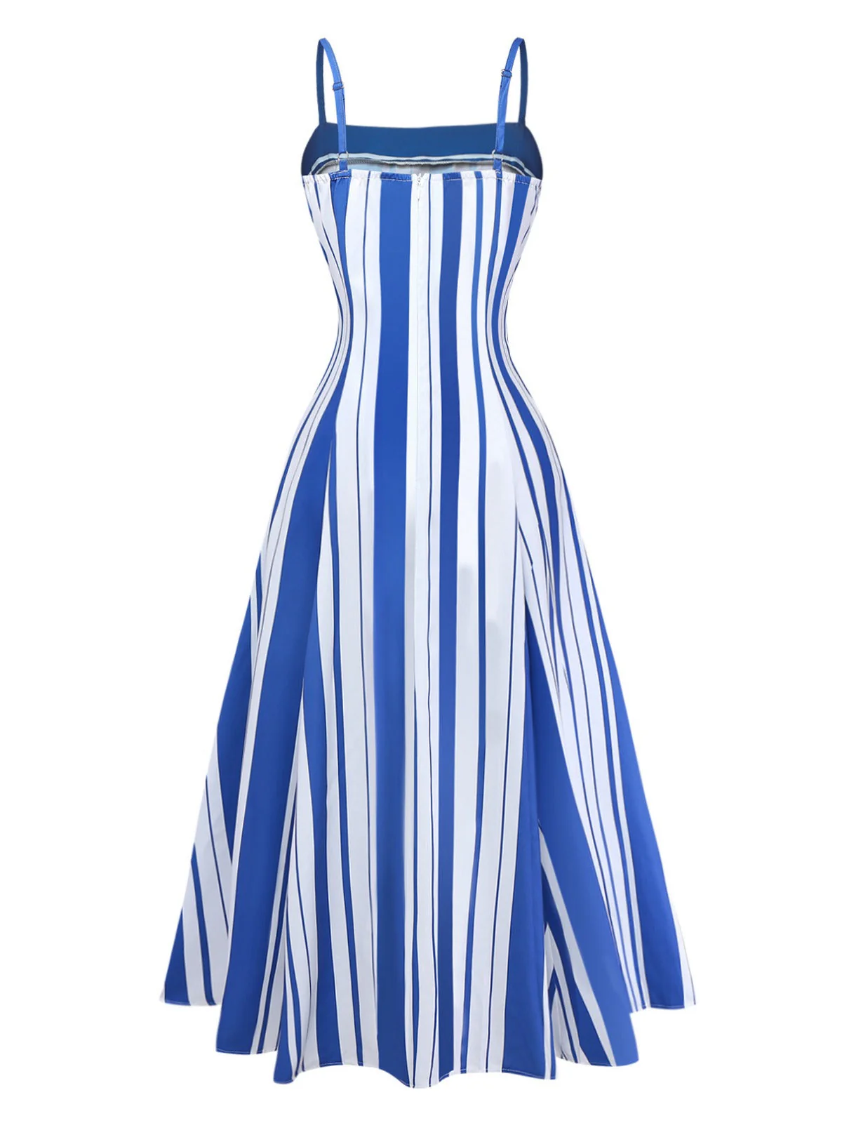 Blau & Weiß 1950er Streifen Spaghetti Strap Midi Kleid - Image 3