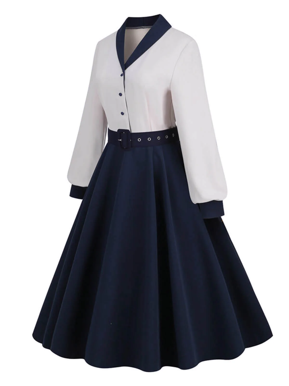 BLAU & BEIGE 1950ER FESTES PATCHWORK KLEID - Image 2