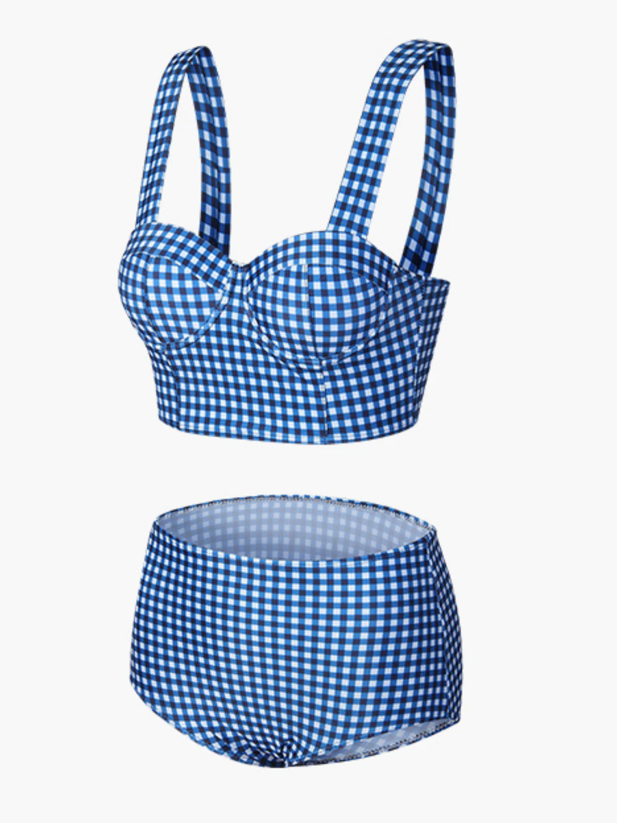 BLAUEM KARIERTEM BÄNDER BIKINI SET - Image 3