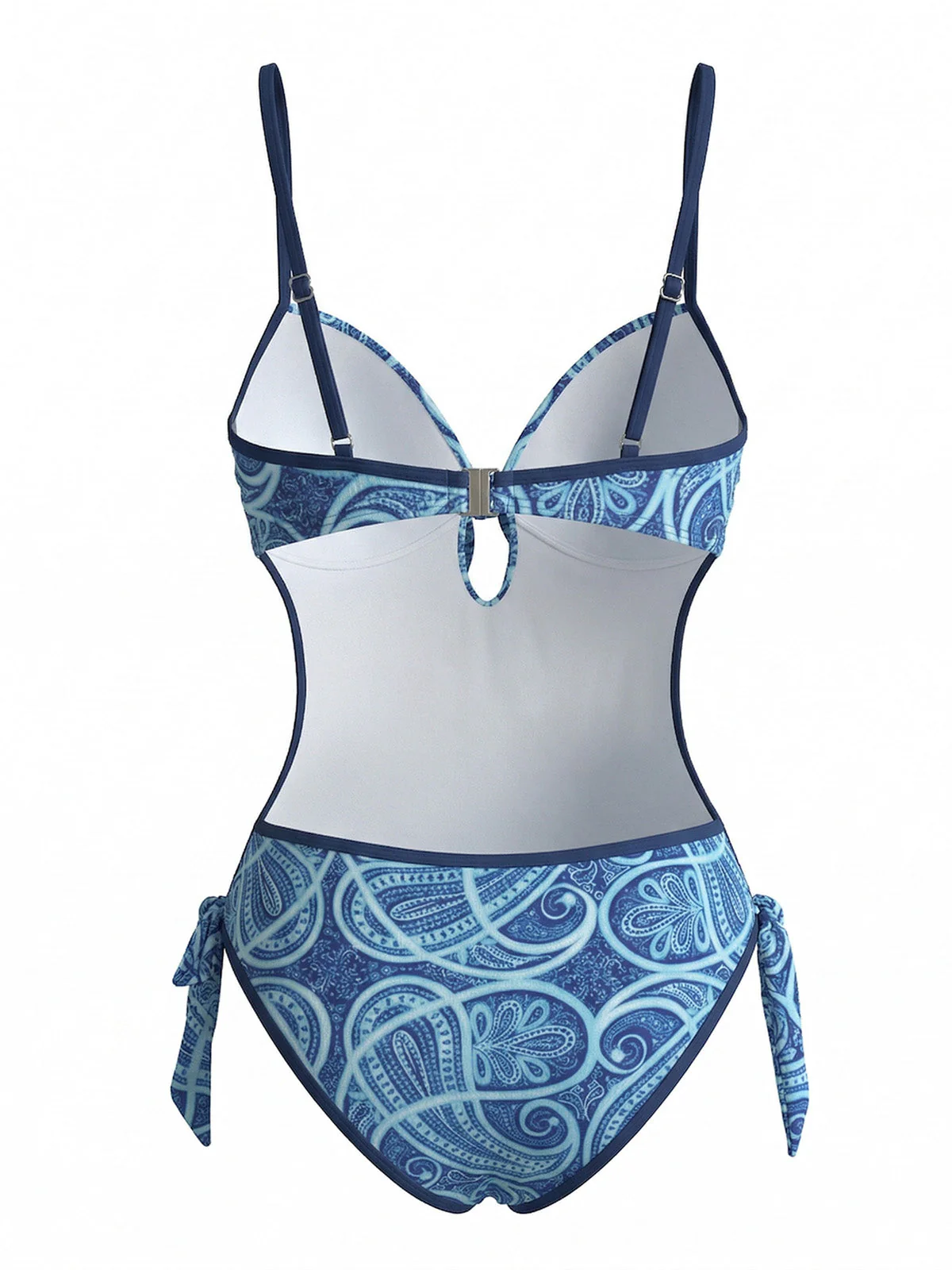 Blauer 70er Boho Badeanzug mit Paisley und Cut-out - Image 3