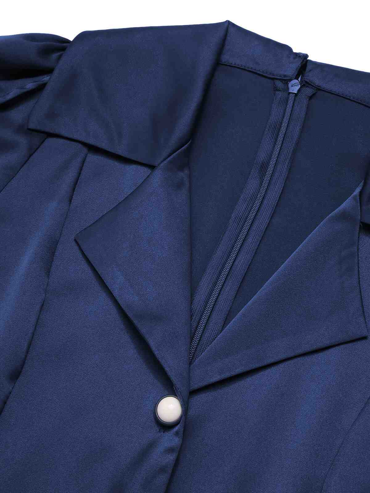 Blaues 1940er Kleid mit kurzen Ärmeln und Revers - Image 5