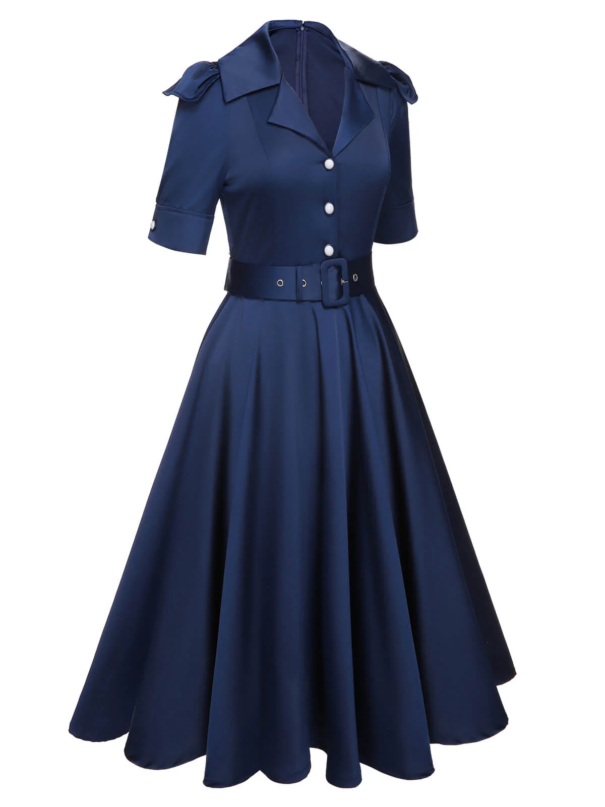 Blaues 1940er Kleid mit kurzen Ärmeln und Revers - Image 3