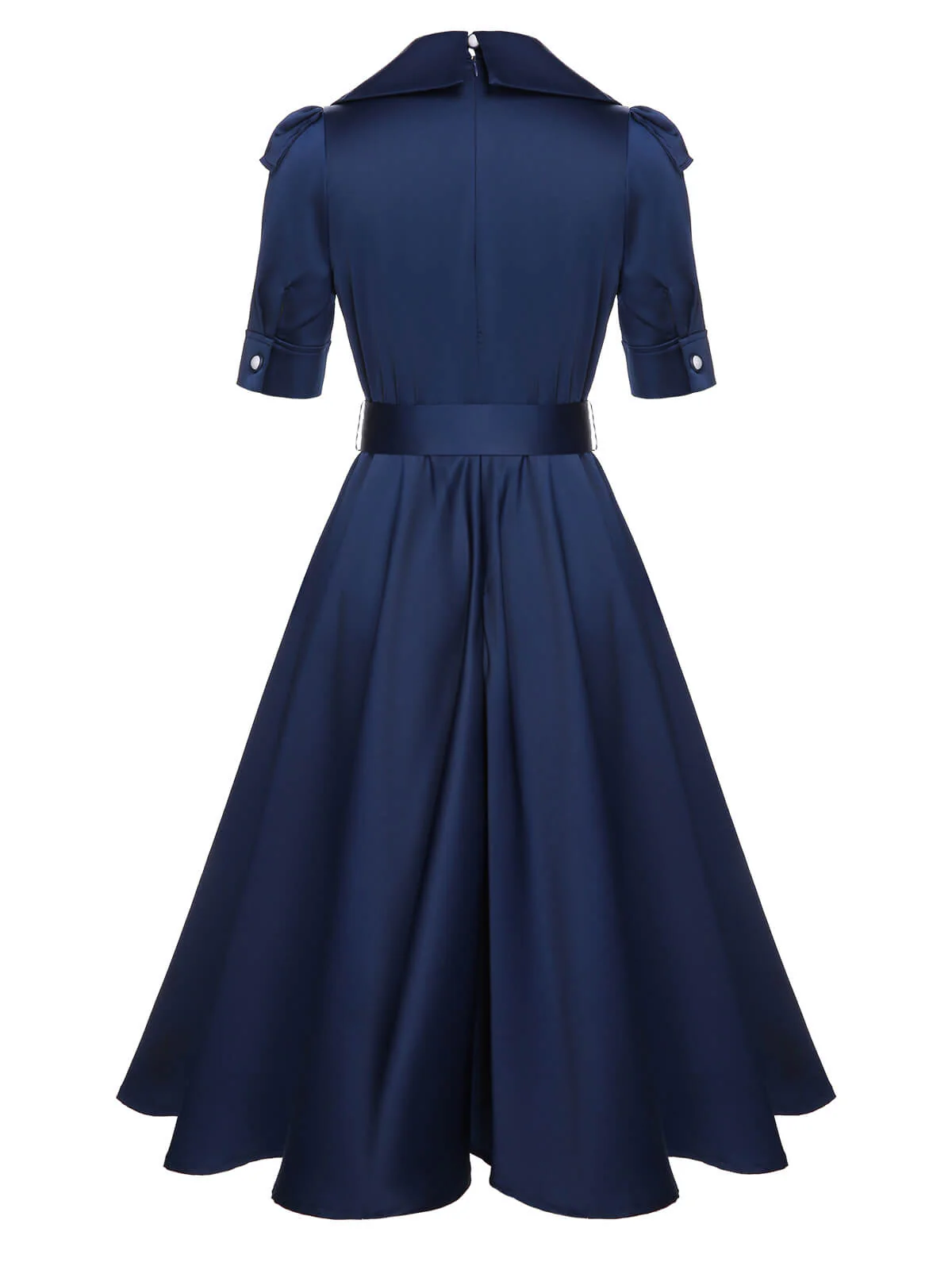 Blaues 1940er Kleid mit kurzen Ärmeln und Revers - Image 4