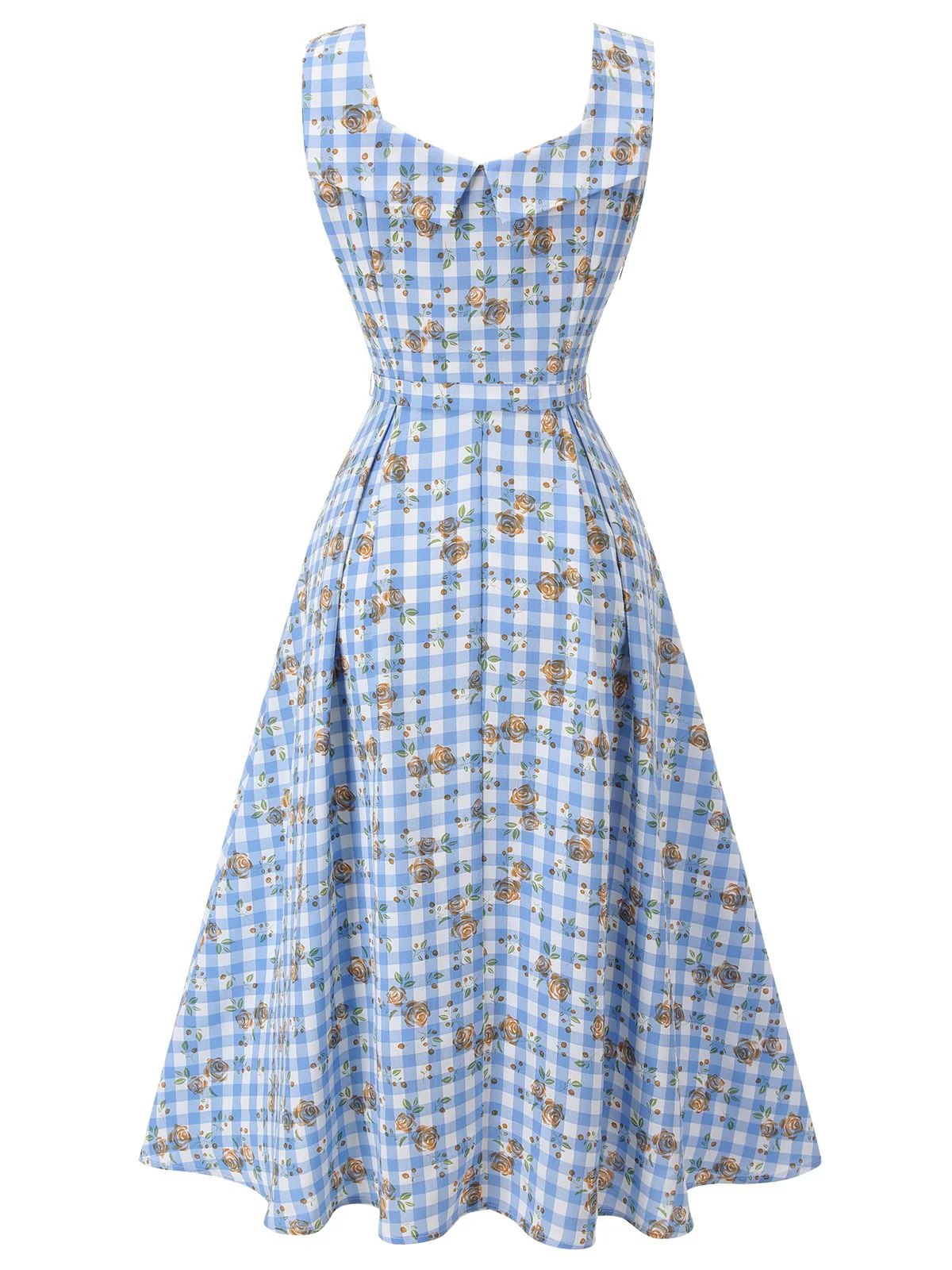 Blaues 1940er Rose Plaid Lace Up Kleid - Image 6