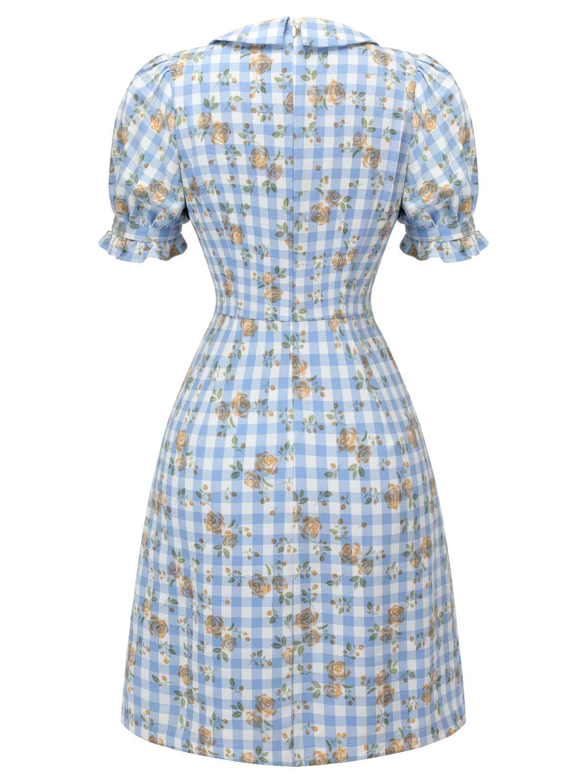 Blaues 1960er Puffärmel-Kleid mit Blumenmuster - Image 4