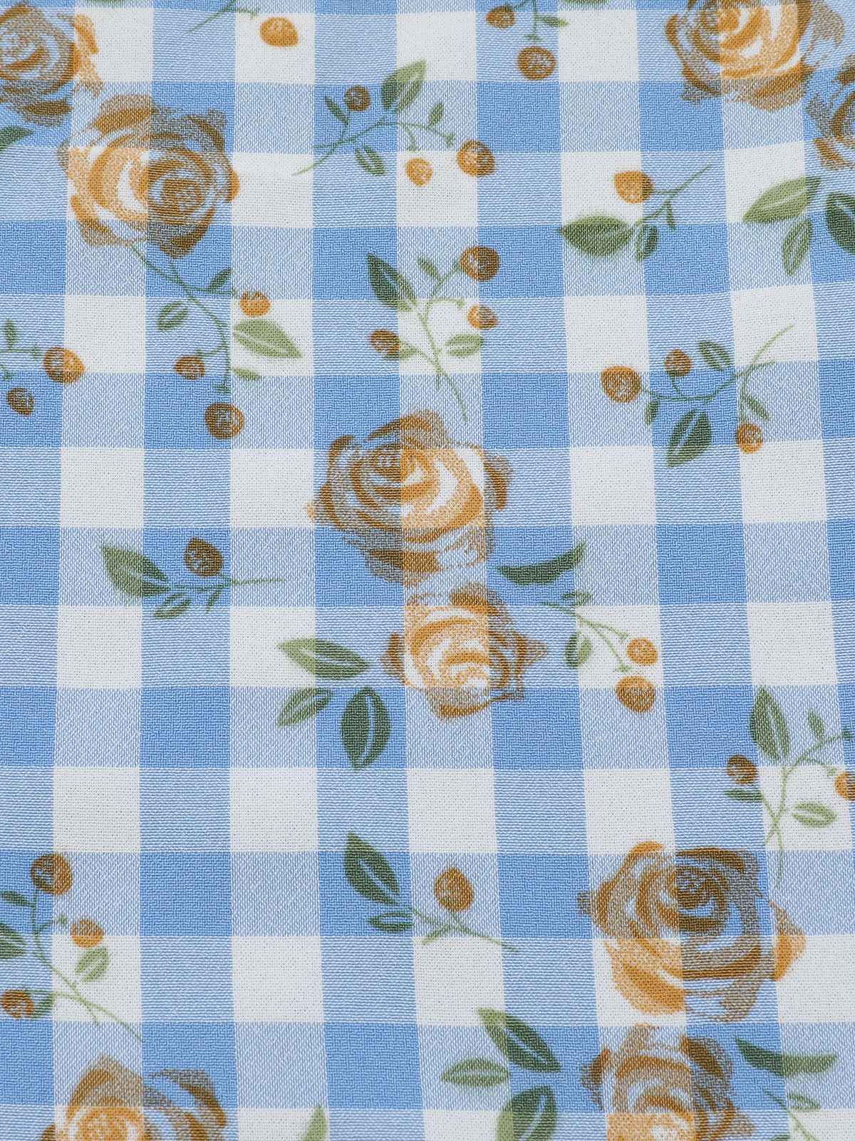 Blaues 1960er Puffärmel-Kleid mit Blumenmuster - Image 6