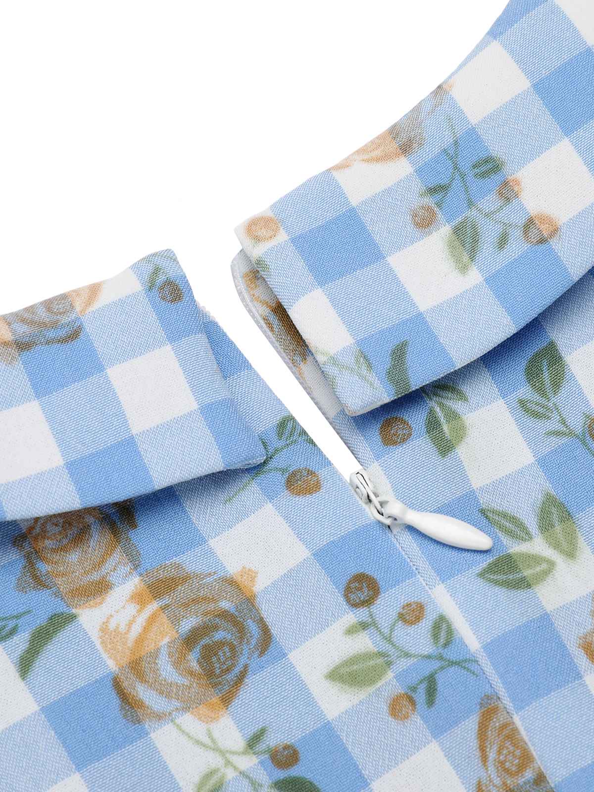 Blaues 1960er Puffärmel-Kleid mit Blumenmuster - Image 7