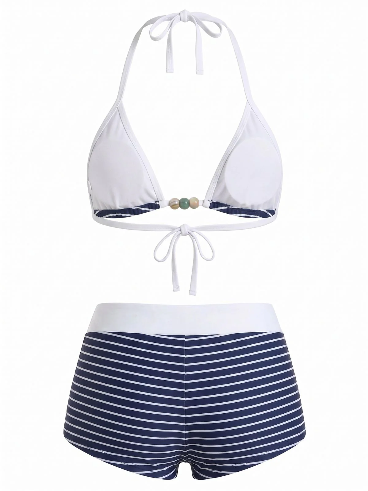 [Vorverkauf] Blaues 40er Maritim Bikini-Set mit Neckholder und Streifen - Image 2