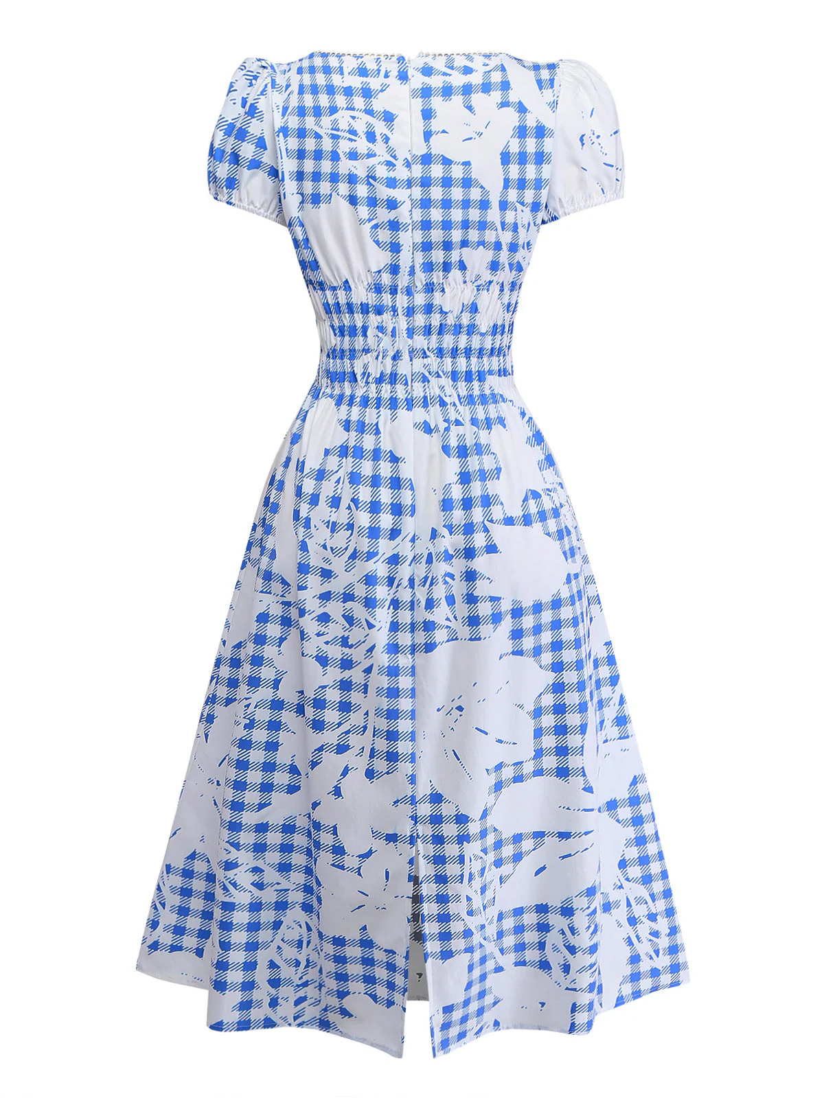 [Vorverkauf] Blaues 40er Smockkleid mit Karo und Blumen - Image 4
