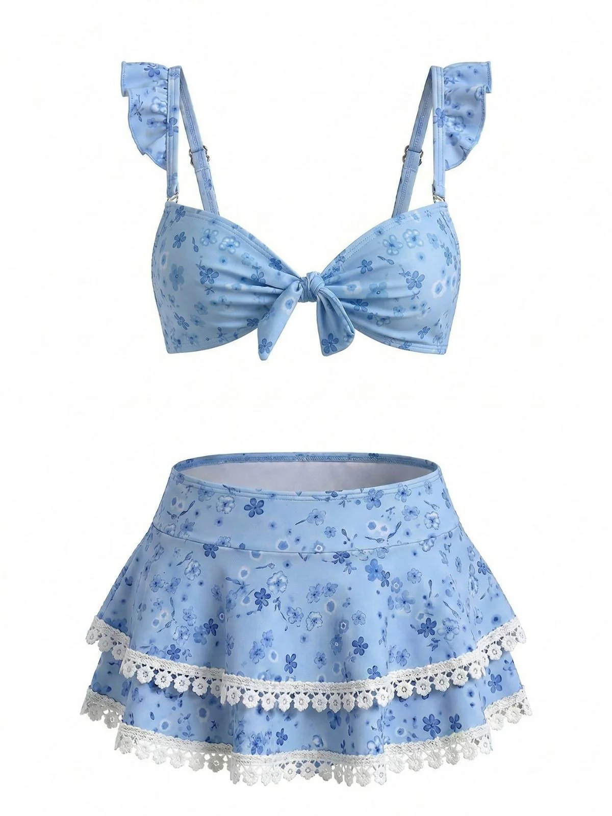 Blaues 50er Bikini-Set mit Blumen und Rüschen - Image 2